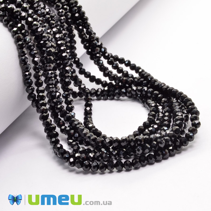 Намистини ронделі, 3,5х3 мм, Чорна (BUS-029921)