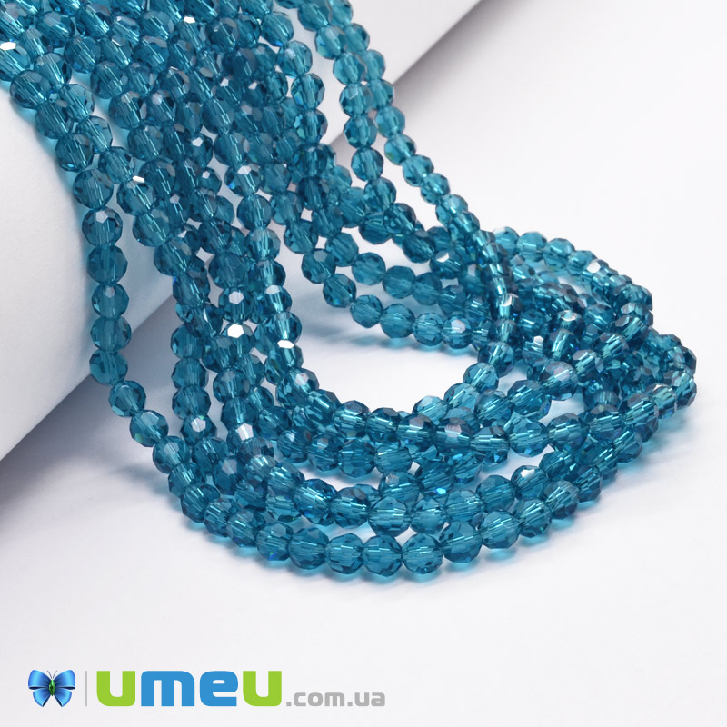 Намистини круглі грановані, 4 мм, Бірюзові (BUS-049318)