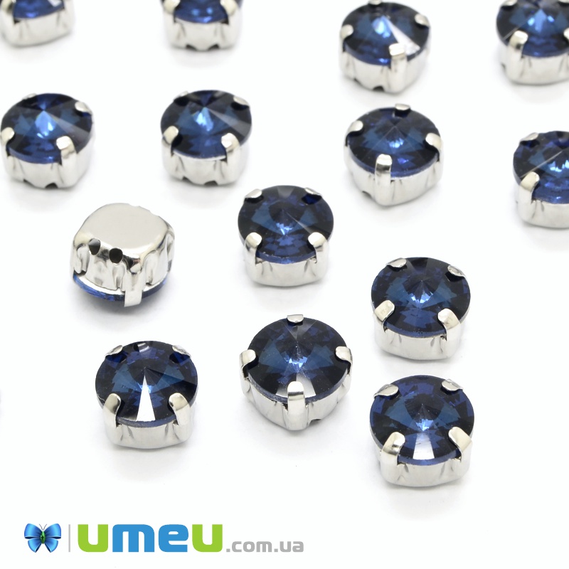 Шатон круглый 14 мм, Темное серебро, Синий темный (KAB-052709)