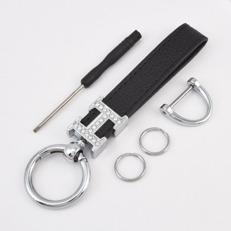 Брелок, 13х3 см, Черный, Натуральная кожа, Темное серебро (OSN-058504)