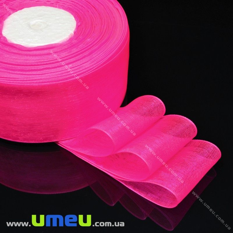 Стрічка з органзи, 40 мм, Рожева яскрава (LEN-016605)