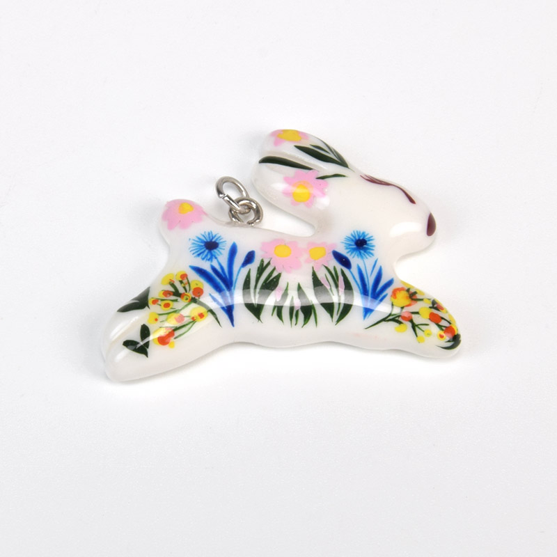 Підвіска Зайчик з полімерної глини, 37х27 мм, З малюнком (POD-059372)
