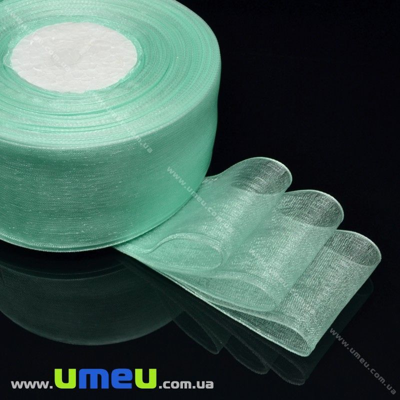 Стрічка з органзи, 40 мм, М'ятна (LEN-016612)
