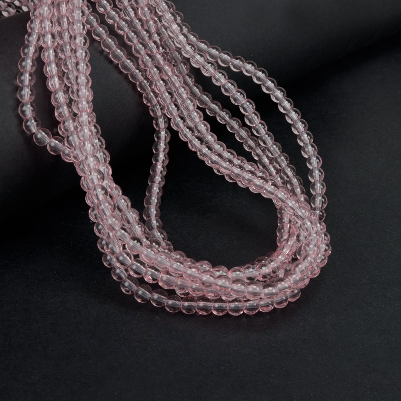 Намистини скляні прозорі, 4,5 мм, Круглі, Рожеві (BUS-057245)