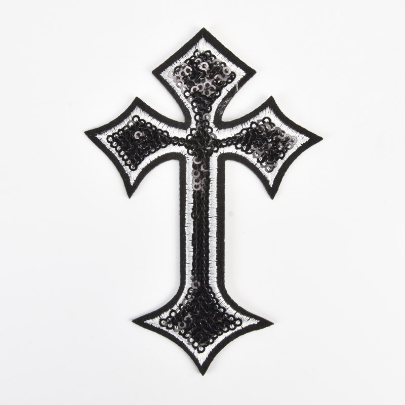 Термоаппликация с паетками, Крест, 11х7,5 см, Черная (APL-060043)