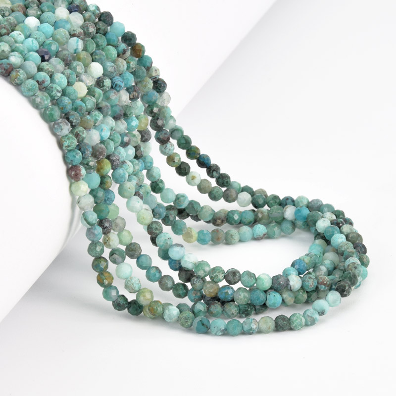 Бусины Хризоколла, Натур. камень, 3,3 мм, Круглые граненые (BUS-058201)