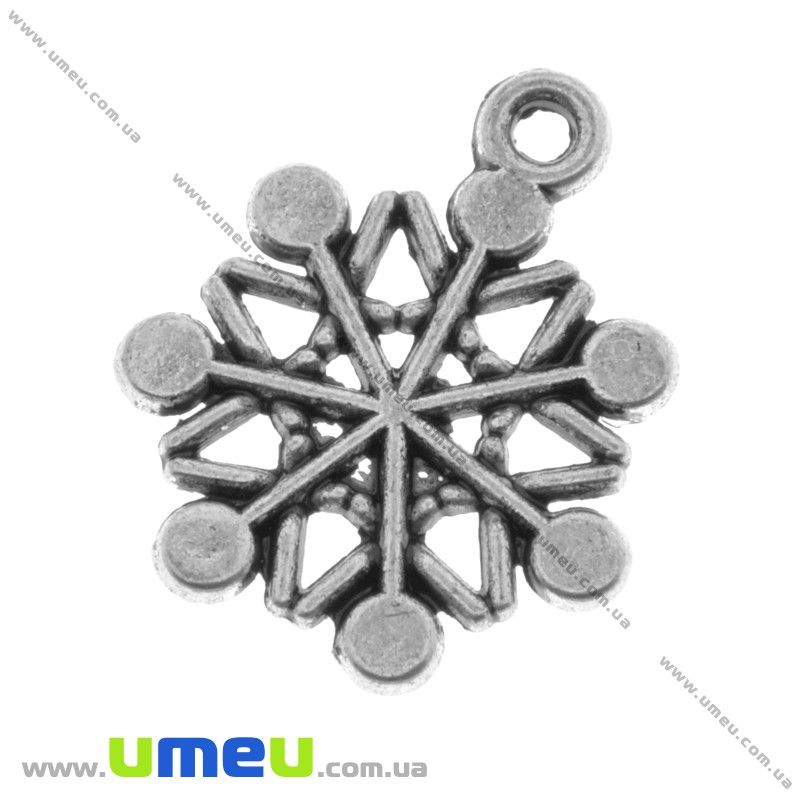 Подвеска метал. Снежинка (двухстор.), 20х17 мм, Античное cеребро (POD-000584)