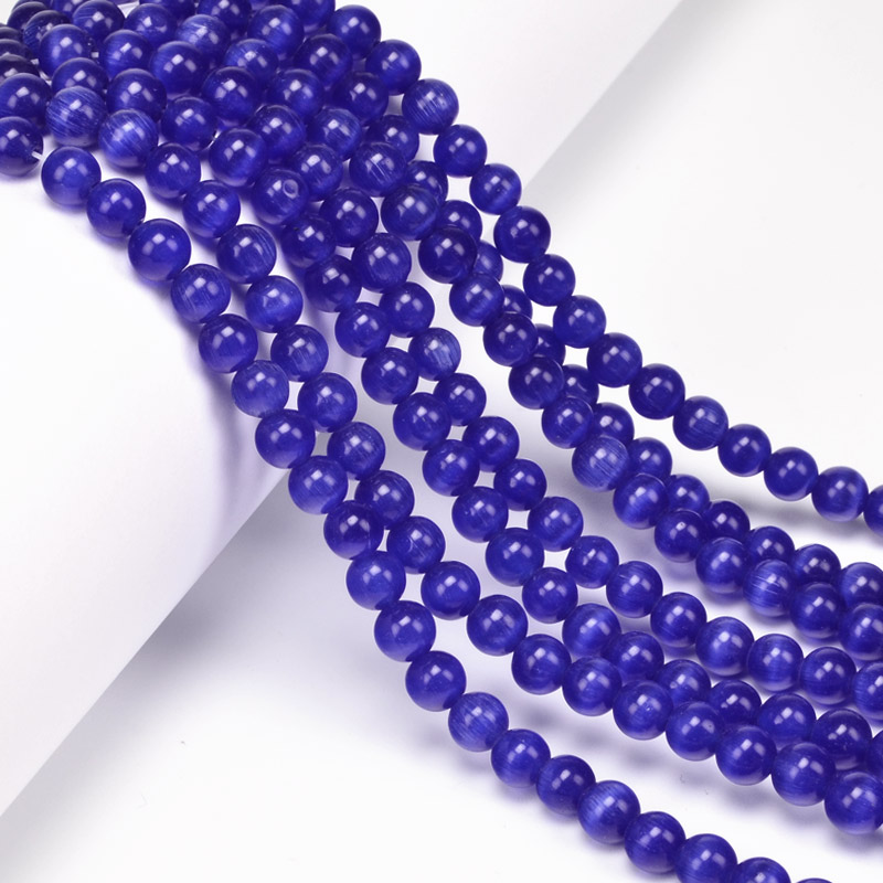 Бусины Кошачий глаз, Синт. камень, 6 мм, Синие, Круглые (BUS-054239)