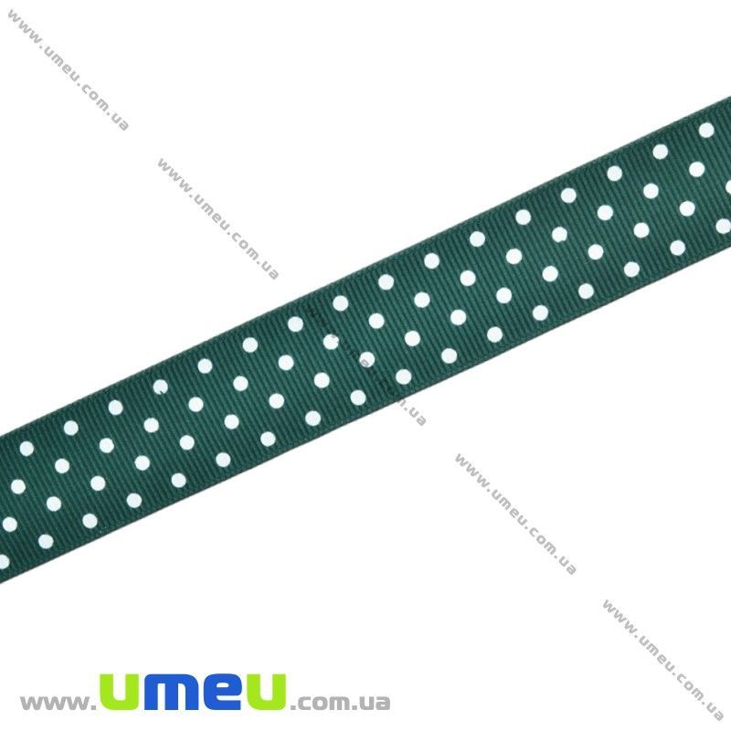 Репсова стрічка в горошок, 25 мм, Зелена темна (LEN-016680)