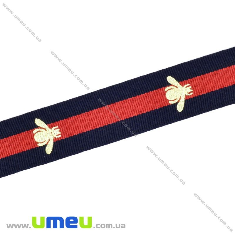 Репсова стрічка (двухстор.) З пчёлкой, 25 мм, Червоно-синя (LEN-029784)