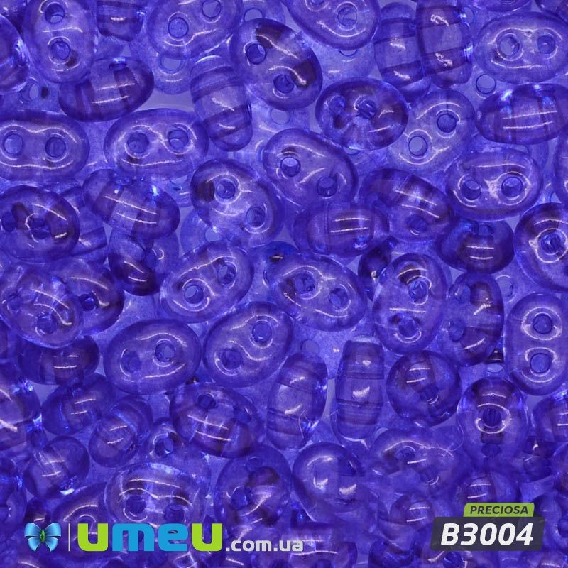 Бісер чеський Twin (Твін) №B3004, 2,5х5 мм, Синій прозорий (BIS-026285)