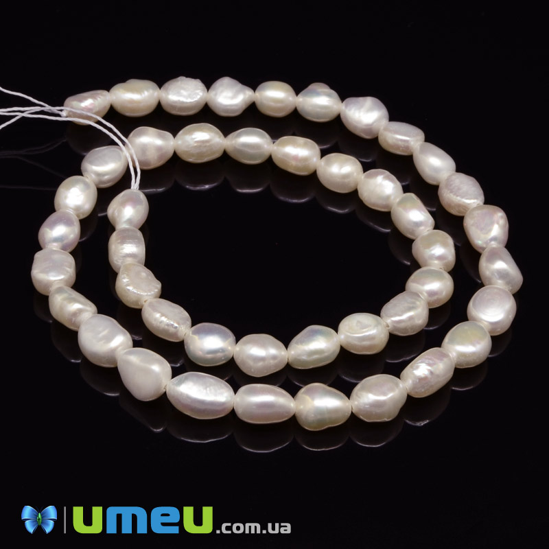Намистини натуральні річкові Перли молочні Рис, 8-9х6-7 мм (BUS-048778)
