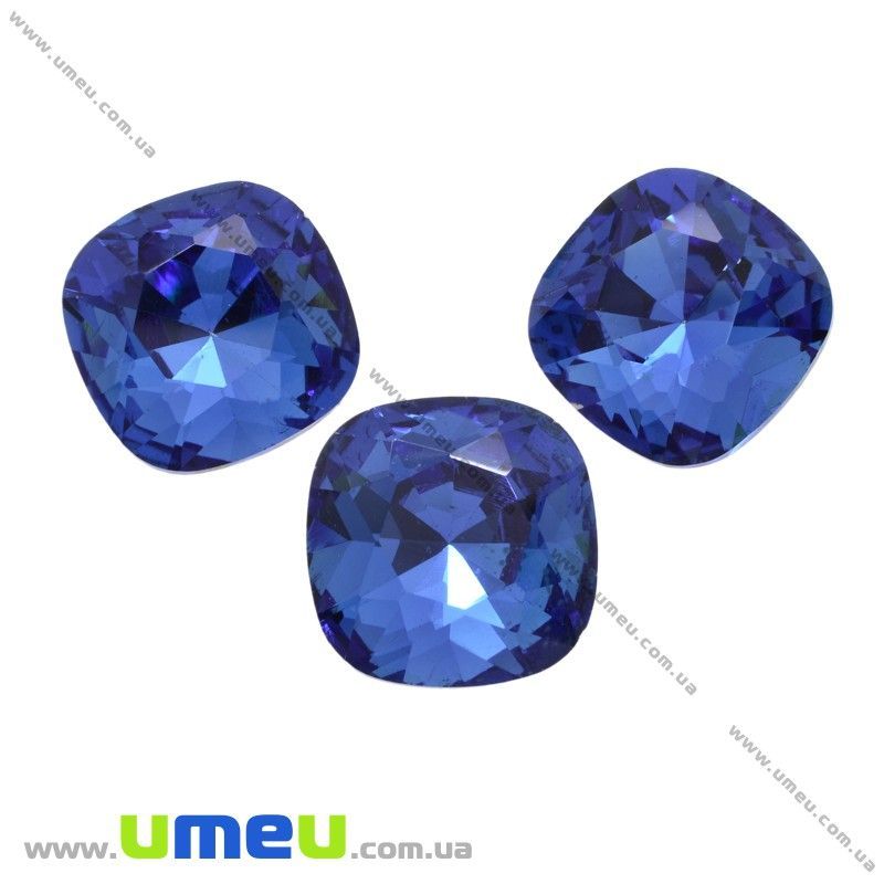 Ріволі скляний, Квадратний гранований, 18х18 мм, Синій (KAB-027621)
