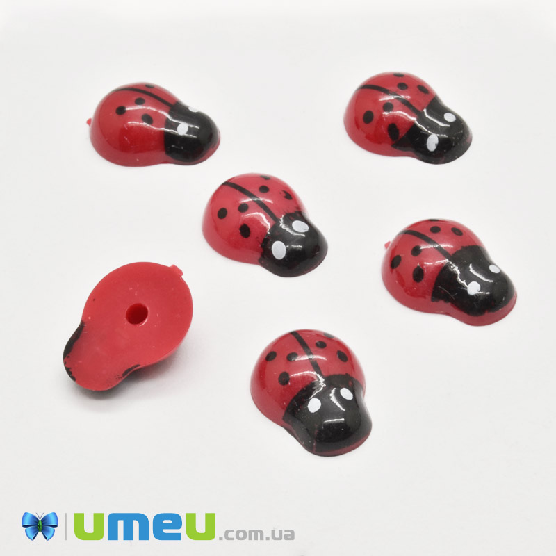 Кабошон из полимерной глины, Божья коровка, 15х11 мм, Красный (DIF-050780)