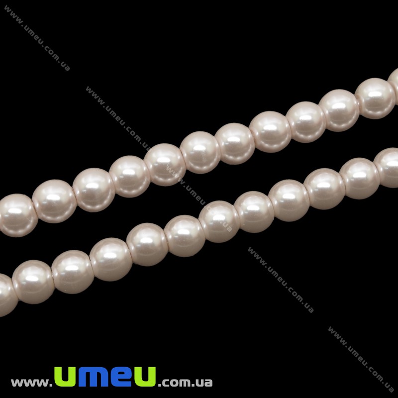 Бусины стеклянные Жемчуг Premium, 6 мм, Розовые бледные, Круглая (BUS-034112)