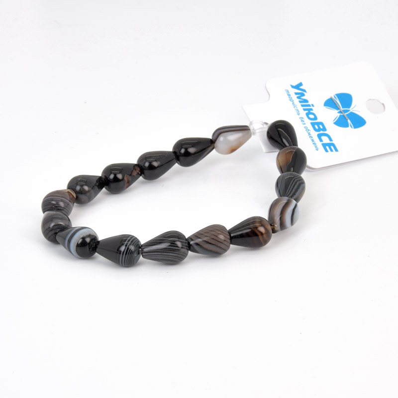 Намистини Агат чорний, Натур. камінь, 12х8 мм, Крапля, 19 см (BUS-057980)