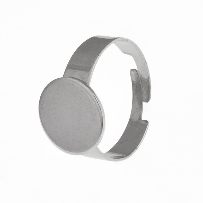 Кольцо из нерж. стали с площадкой 12 мм, Темное серебро (OSN-060543)