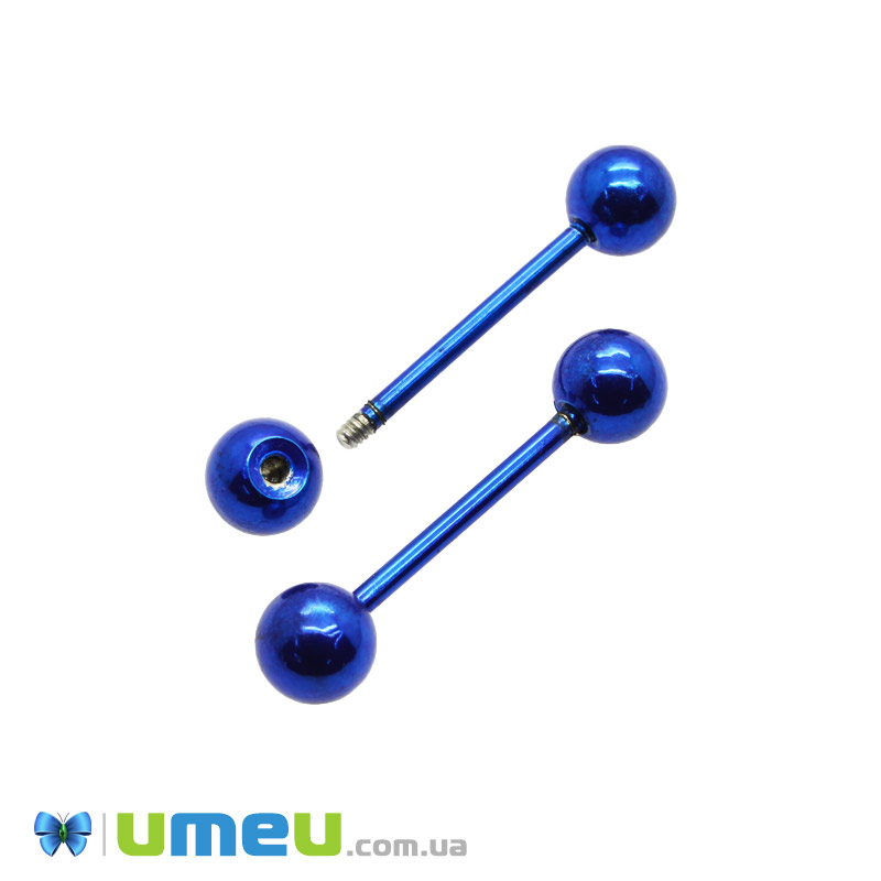 Сережка штанга для пірсингу з нерж. сталі, 28х6 мм, Синя (OSN-048057)