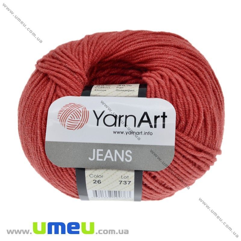 Пряжа YarnArt Jeans 50 г, 160 м, Красная 26 (YAR-025304)