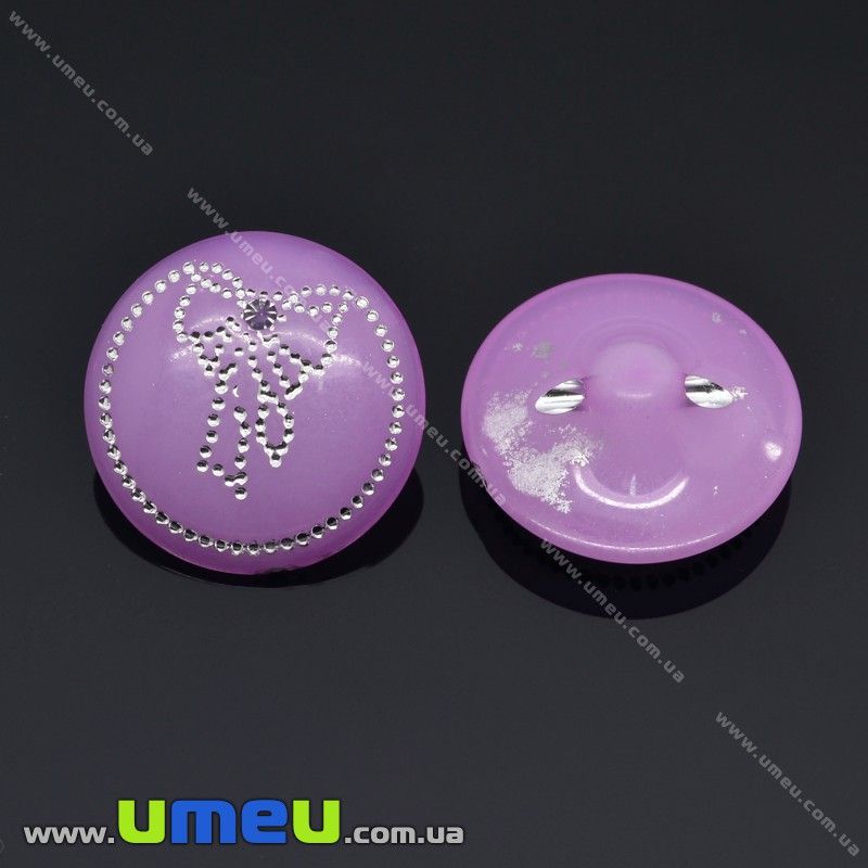 Пуговица пластиковая на полуножке Круглая с бантиком, 15 мм, Сиреневая (PUG-012963)