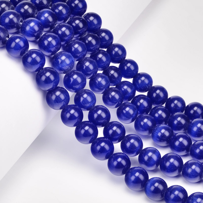 Намистини Котяче око, Синт. камінь, 10 мм, Сині, Круглі (BUS-054241)