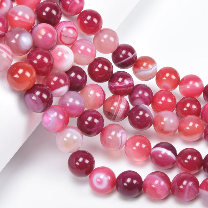 Бусины Агат розовый, Натур. камень, 10 мм, Круглые, 19 см (BUS-060722)