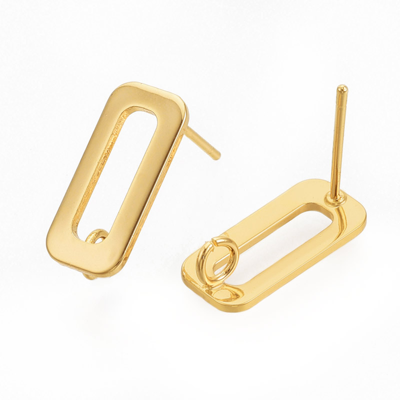 Пусети Прямокутники, Латунь із позолотою 18 kt, 15,5х7 мм (OSN-056108)