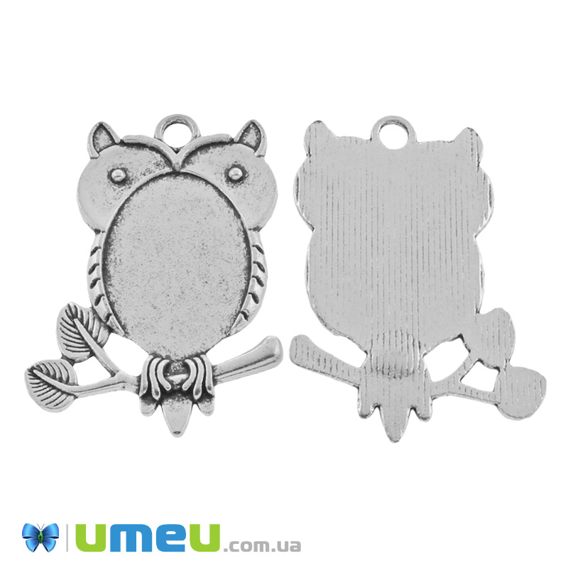 Основа овальная Сова, 43х30 мм, 25х18 мм, Античное серебро (OSN-049457)