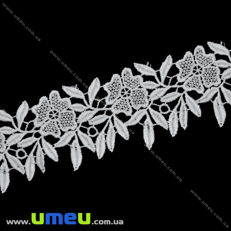 Кружево плетеное Цветы, 60 мм, Белое (LEN-034705)