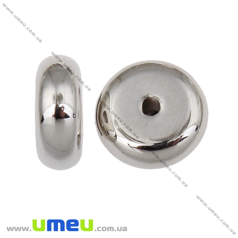 Бусина пластиковая Круглая плоская, 8х3 мм, Серебристая (BUS-035846)