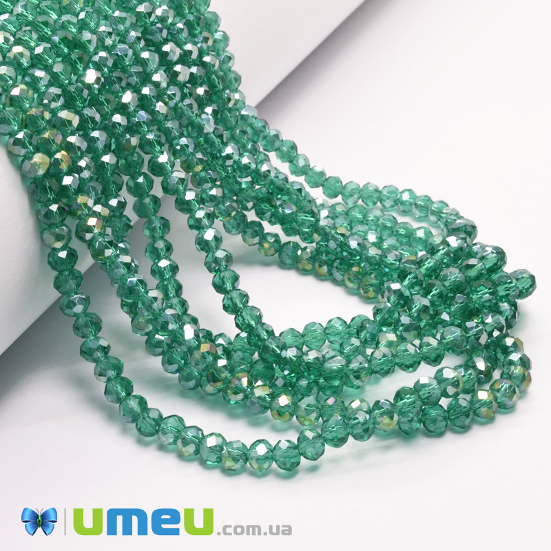 Бусины рондели, 4х3 мм, Изумрудные АВ (BUS-049073)