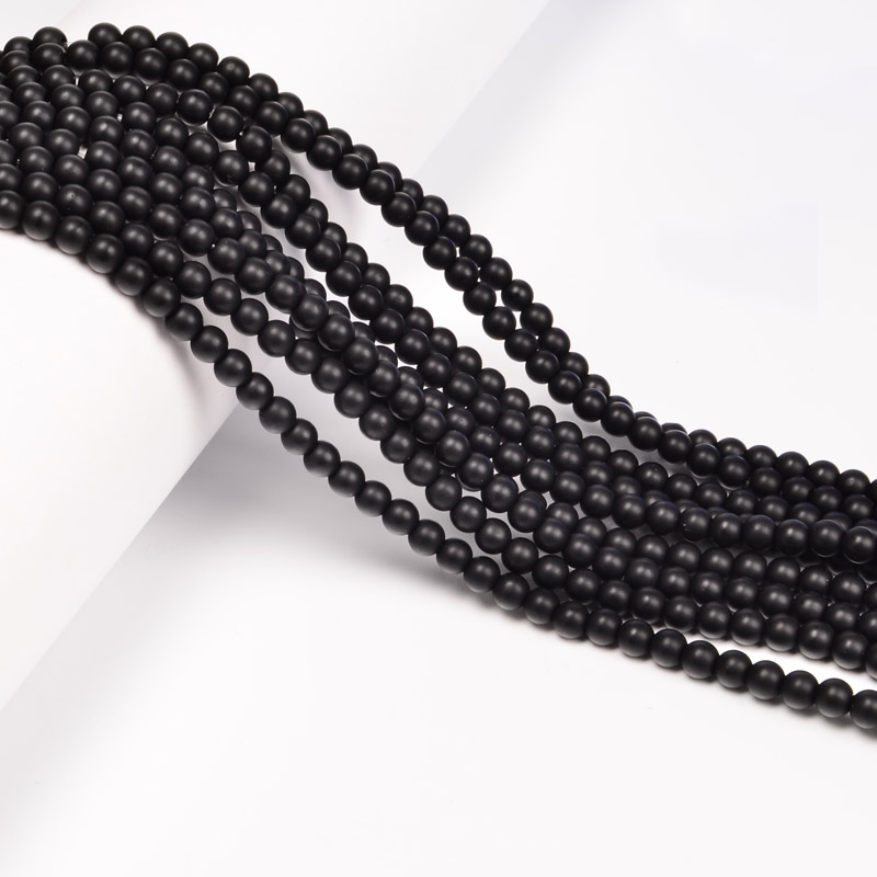 Бусины Агат черный матовый, Натур. камень, 4 мм, Круглые (BUS-053985)