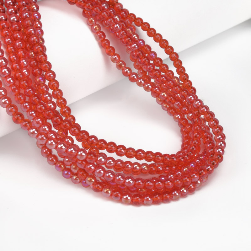 Намистини скляні прозорі, 4,5 мм, Круглі, Червоні АВ (BUS-057253)