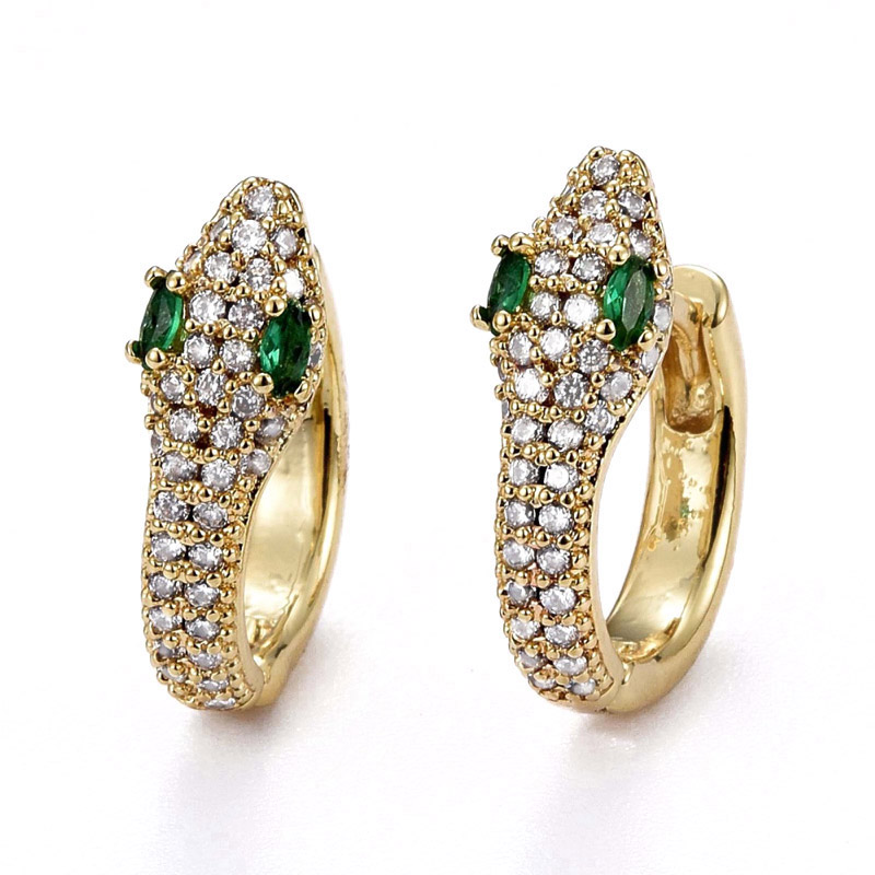 Серьги-кольца Huggie Позолота 18 kt со стразами куб. цирконий, 18х15х5,5 мм (OSN-053115)