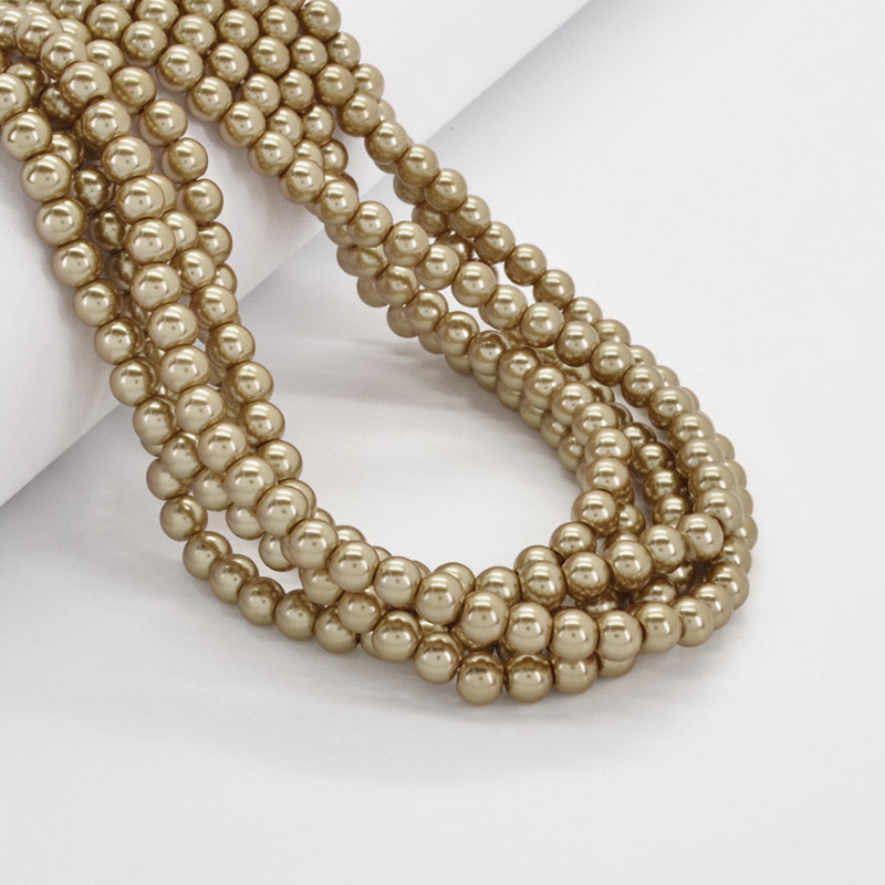 Бусины стеклянные Жемчуг Premium, 6 мм, Бежево-золотистые, Круглые (BUS-034124)