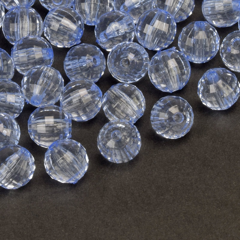 Бусины акриловые, Круглые граненые, 8 мм, Синие светлые (BUS-059876)