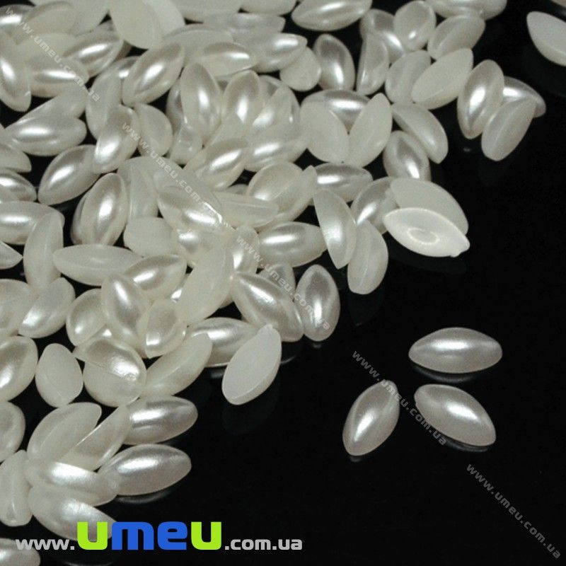 Полубусины пластиковые Жемчуг, Лодочка, 8х4 мм, Кремовые (KAB-022666)