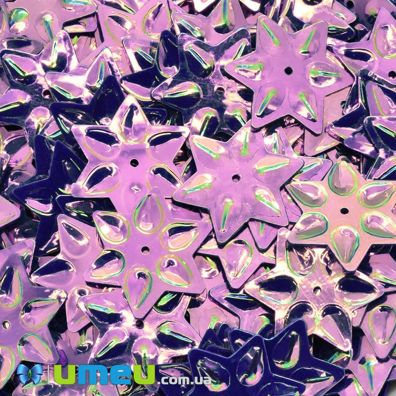 Пайетки Индия звезда, 20 мм, Сиреневые АВ (PAI-037893)