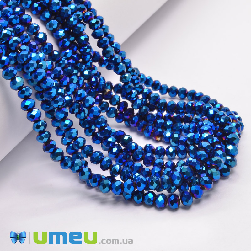 Бусины рондели, 4х3 мм, Синие (металлик) (BUS-049109)
