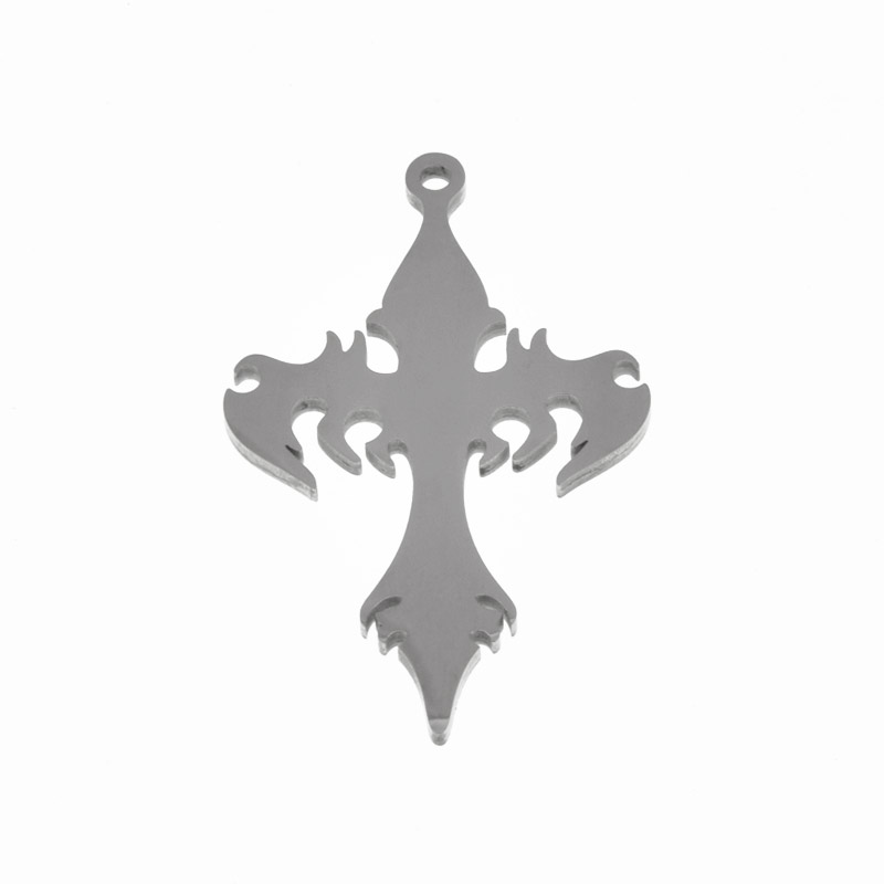 Подвеска из нерж. стали Крест, 34,5х24,5 мм, Темное серебро (STL-059159)