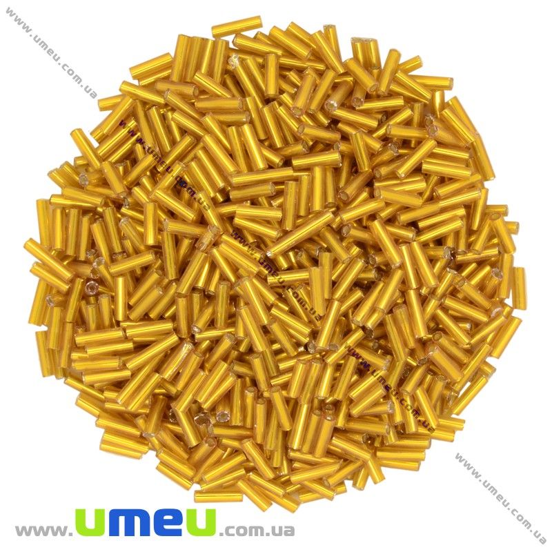 Бисер китайский стеклярус, 6 мм, Оранжевый блестящий (BIS-012045)