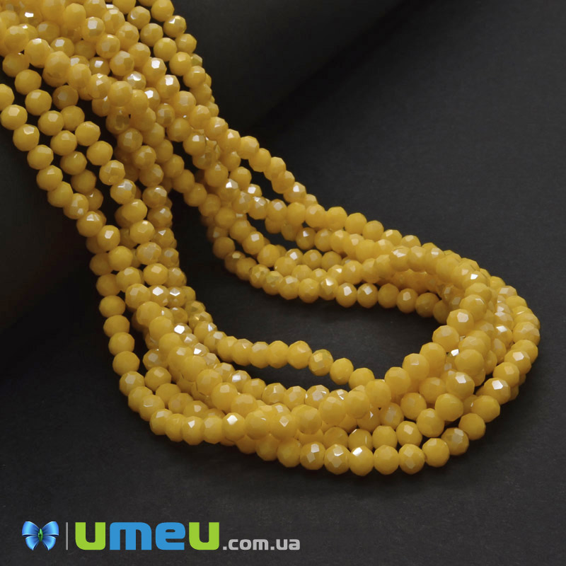 Бусины рондели, 4х3 мм, Желтые АВ (BUS-049044)