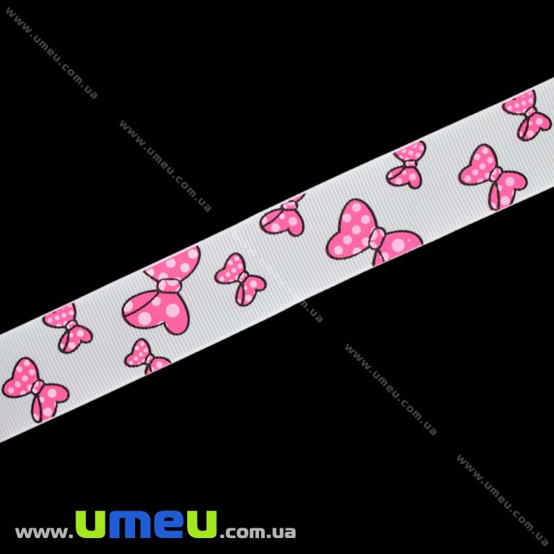 Репсова стрічка з малюнком Бантики, 25 мм, Біла (LEN-016572)