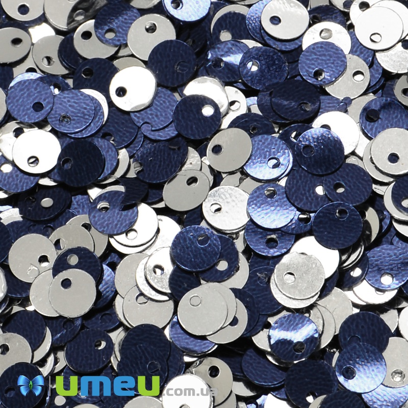 Паєтки Індія круглі плоскі (зміщений отвір), 5 мм, Серебристо-сині (PAI-037437)