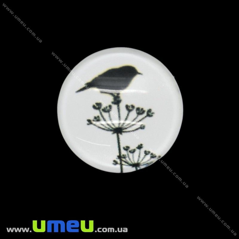 Кабошон скляний з принтом Пташка, 18 мм, Круглий (KAB-019943)