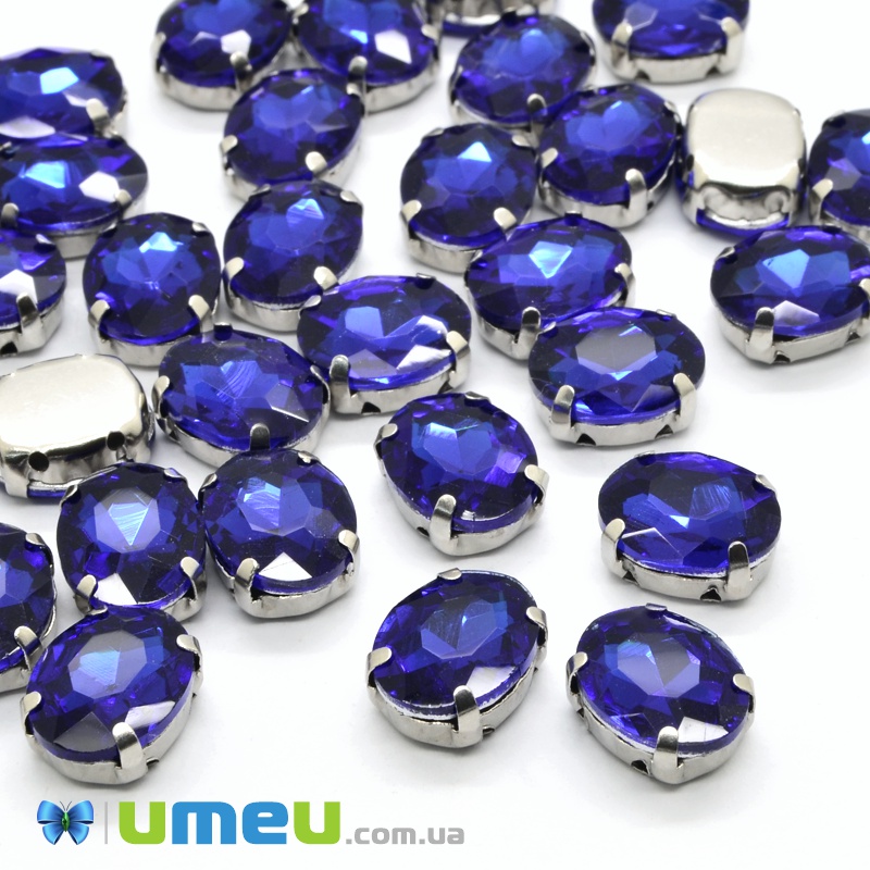 Шатон овальний 10х8 мм, Темне срібло, Синій (KAB-037979)