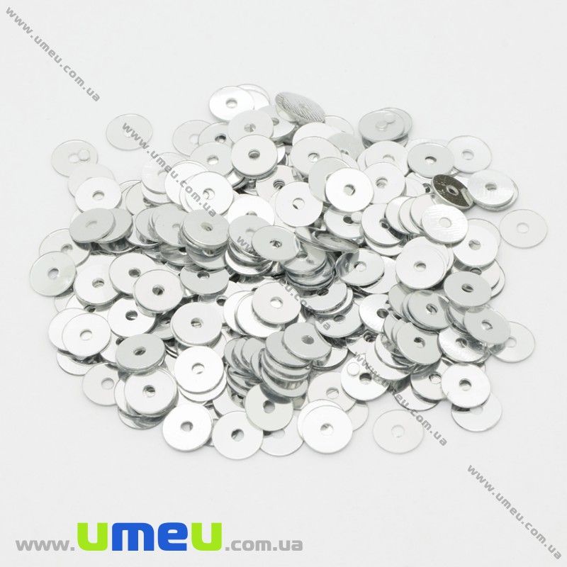 Пайетки Китай круглые, 5 мм, Серебристые (PAI-013155)