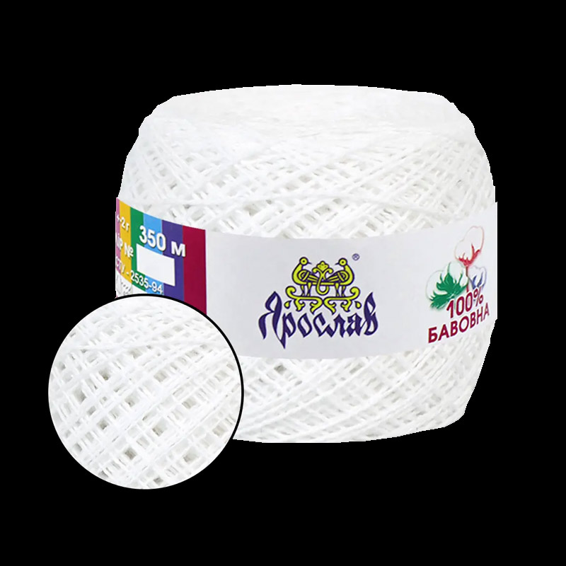 Пряжа Ярослав Бавовна 14/2, 50 г, 350 м, Белая 01 (YAR-058963)
