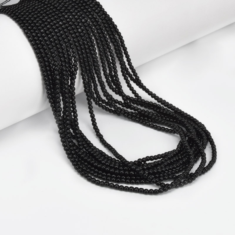 Намистини скляні, 2 мм, Круглі, Чорні (BUS-057229)