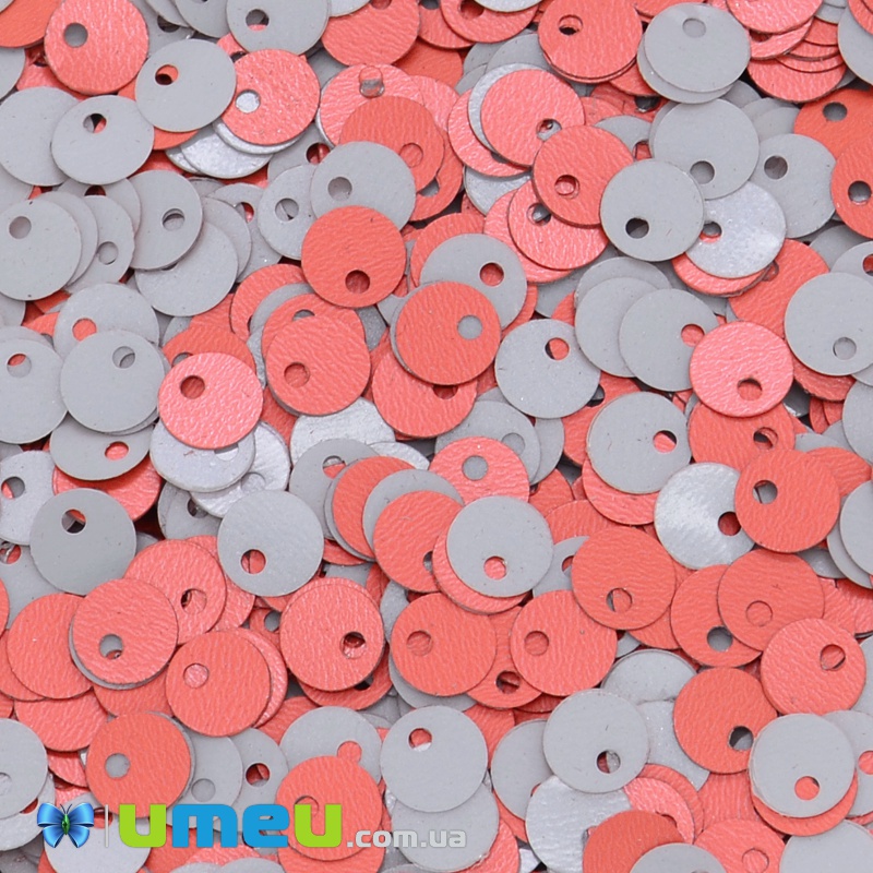 Пайетки Индия круглые плоские (смещённое отверстие), 5 мм, Кораллово-белые (PAI-037444)